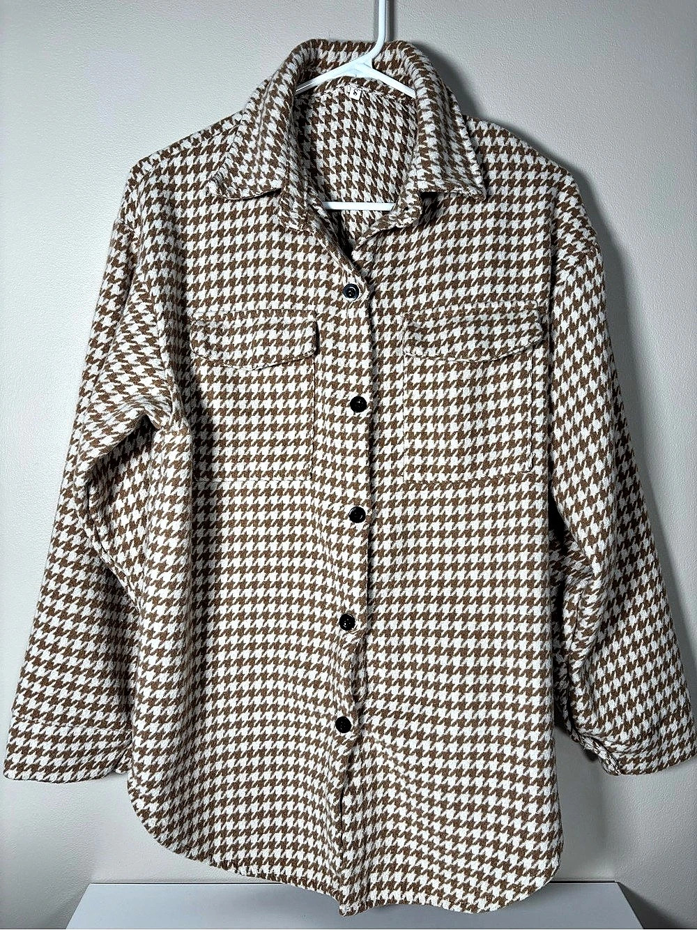 Houndstooth Shirt Jacket in Brown & White Like New
